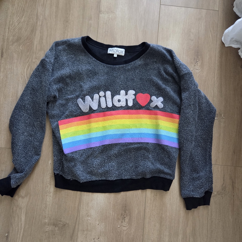 Wildfox Charcoal Sweater with Rainbow Design